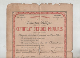 Certificat D'Etudes Primaires Vasserot 1896 Fontgillarde Molines Gap - Diploma's En Schoolrapporten