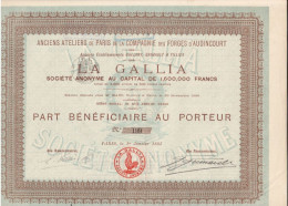 ANCIENS ATELIERS DE PARIS DES FORGES D'AUDINCOURT N° 199  LA GALLIA 1 JANV 1895 + DIVIDENDES 1897 - 1898 -  1906 & 1907 - Industrie