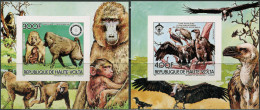 Haute-Volta 1984. Mi.Bl.#92/93-B MNH/Luxe. Fauna. Animals. Birds. Steppe Baboon. Rotary. Vulture. Scout (Ts30/30a) - Unused Stamps