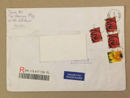 Poland Polska Used Letter Stamp Circulated Cover Rose Registered Barcode Label Printed Sticker Stamp 2017 - Lettres & Documents