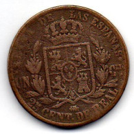 SPAIN, 25 Centimos, Copper, Year 1864, KM # 615.2 - Otros & Sin Clasificación