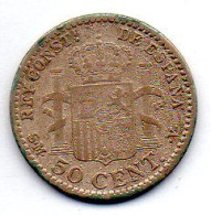 SPAIN, 50 Centimos, Silver, Year 1904, KM # 723 - Otros & Sin Clasificación