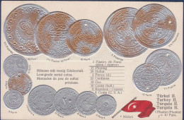 CPA Turquie Monnaies Coins Gaufré Embossed Non Circulé - Türkei