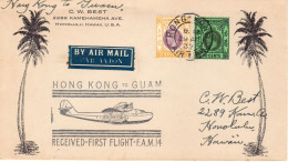 China Hong Kong To Guam 1937 Cacheted, Clipper F.A.M.14  FFC / Erstflugbrief III - Briefe U. Dokumente