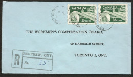 1963 Registered Cover 40c Paper CDS Renfrew To Toronto Ontario - Postal History