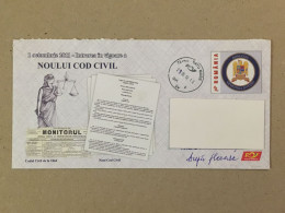 Romania Postal Stationery Used Letter Stamp Cover 2012 New Civil Code Civil Law Justice - Covers & Documents