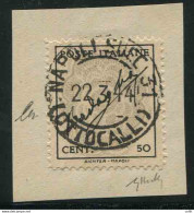 Firma Badoglio Cent. 50 Nero E Grigio Senza Filigrana Su Piccolo Frammento - Mint/hinged