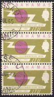 BAHAMAS/1965/USED/SC#220_STRIP OF 3/INTERNATIONAL TELECOMUNICATION UNION / ITU ISSUE / 2sh LILAC & OLIVE - 1859-1963 Crown Colony