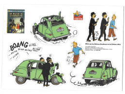 PLANCHE DE 6 AUTOCOLLANTS - TINTIN - LES BIJOUX DE LA CASTAFIORE - MILOU - DUPOND ET DUPONT - VOITURE 2 CV CHEVAUX - Zelfklevers