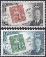 BARBADOS/1952/MH/SC#230, 233/ CENTENARY OF BARBADOS POSTAGE STAMPS / KGVI / KING GEORGE VI / PARTIAL SET - Barbados (...-1966)