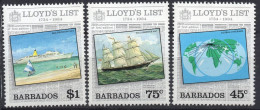 BARBADOS/1984/MNH/SC#627, 629-30/ LLOYD'S LIST ISSUE / SHIPS /MAP /50c MISSED - Barbados (1966-...)