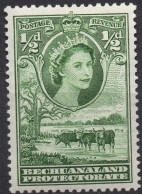 BECHUANALAND PROTECTORATE/1955-8/MNH/SC#154/QUEEN ELIZABETH II / QEII / CATTLE AND BAOBAB / 1/2p GREEN - 1885-1964 Bechuanaland Protettorato