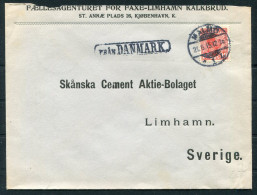 1915 Denmark Copenhagen "Fran Danmark" Paquebot Malmo Sweden Cover - Skanska Cement Aktie-Bolaget, Limhamn  - Lettres & Documents