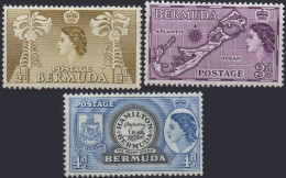 BERMUDA/1953-8/MH/SC#143, 148, 150/ QUEEN ELIZABETH II/ QEII/ MAP/ COINS, FLOWERS/ COAT OF ARMS/ PARTIAL SET - Bermudes