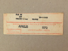 Romania Rumanien Roumanie - Cupon Mandat Postal Coupon Mandate Postauftrag - Suceava 1970 - Brieven En Documenten