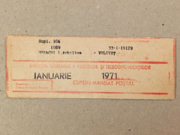 Romania Rumanien Roumanie - Cupon Mandat Postal Coupon Mandate Postauftrag - Suceava 1971 - Lettres & Documents