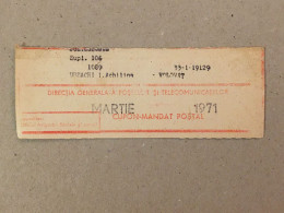 Romania Rumanien Roumanie - Cupon Mandat Postal Coupon Mandate Postauftrag - Suceava 1971 - Brieven En Documenten