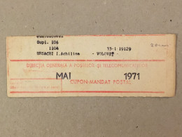 Romania Rumanien Roumanie - Cupon Mandat Postal Coupon Mandate Postauftrag - Suceava 1971 - Brieven En Documenten