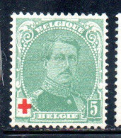 BELGIQUE BELGIE BELGIO BELGIUM 1915 KING ROI ALBERT I RED CROSS CROIX ROUGE 5c MH - 1914-1915 Rotes Kreuz