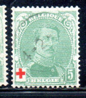 BELGIQUE BELGIE BELGIO BELGIUM 1915 KING ROI ALBERT I RED CROSS CROIX ROUGE 5c USED OBLITERE' USATO - 1914-1915 Red Cross