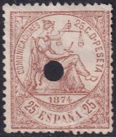 Spain 1874 Sc 205 España Ed 147T Telegraph Punch (taladrado) Cancel - Telegramas