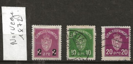 Timbre Norvege 1 Neuf ** 2 Oblitérés Serie Complete Année 1872 - Oblitérés