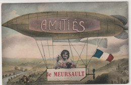 Amitiés De MEURSAULT  (21)fantaisie, Dirigeable, Jolie Jeune Femme, Drapeau  - Ed. E L D  -   Timbrée 1910 - Meursault