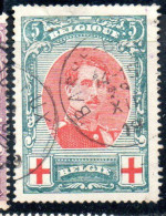 BELGIQUE BELGIE BELGIO BELGIUM 1915 KING ROI ALBERT RED CROSS CROIX ROUGE 5c USED OBLITERE' USATO - 1914-1915 Rotes Kreuz