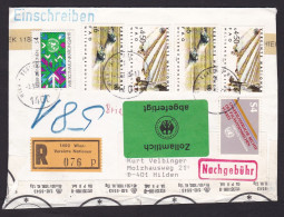 United Nations Vienna: Registered Cover To Germany, 6 Stamps, Food, Label Opened Customs Control, Taxed (tape) - Covers & Documents