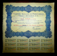 Compañía Sevillana De Ferrocarriles ,Minas Y Metalurgia SA ,Sevilla (Spain) 1928 Spain,share Certificate.Metal And Mines - Mines