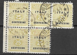 SICILIA OCCUPAZIONE INTERALLEATA - 1943 - 25 C. - BLOCCO DI 5 VALORI - USATO  (YVERT 2 - MICHEL 2- SS 2) - Anglo-american Occ.: Sicily