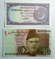 PAKISTAN - 2,10 RUPEES  - P 37, P 45  (1985-1999) - (2006-2022) - 2 PCS - UNC - BANKNOTES - PAPER MONEY - CARTAMONETA - - Pakistan