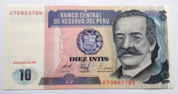 PERU' - 10 INTIS  - P 129  (1987) - UNC - BANKNOTES - PAPER MONEY - CARTAMONETA - - Perù