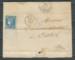 FRANCE 1871 N° 46 (def.) Obl. S/Lettre  GC 1708 De Graulhet Pour Castres - 1870 Emission De Bordeaux