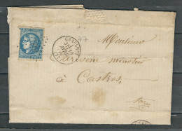 FRANCE 1871 N° 46 (def.) Obl. S/Lettre  GC 1708 De Graulhet Pour Castres - 1870 Emission De Bordeaux