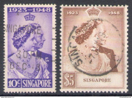 1948 SINGAPORE, Stanley Gibbons N. 31/32 Royal Silver Wedding - Usati - Altri & Non Classificati