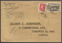 1950 Stamp Dealer Reply Cover Registered 18c Peace/GVI RPO CDS Melville Saskatchewan - Storia Postale