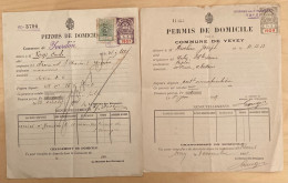 Fiskalmarken Commune Vevey / Canton Vaud Auf Beleg (Permis De Domicile) / Impôt Personnel / Revenue Stamps Switzerland - Fiscaux