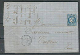 FRANCE 1871 N° 46 (def.)  Obl. S/Lettre  GC 1914 De Lacaune Pour Castres - 1870 Emission De Bordeaux