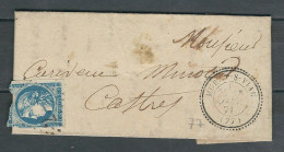 FRANCE 1871 N° 46 (def.)  Obl. S/Lettre  GC 2584 De Murat Sur Viau Pour Castres (ind.13) - 1870 Emission De Bordeaux