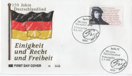 Germany Deutschland 1991 FDC Hoffmann Von Fallersleben, Deutschlandlied, Poet Anthem Hymn Hymne, Canceled In Berlin - 1991-2000