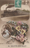 CLAYE SOUILLY UNE PENSEE TRAIN COUPLE FLEURS 1914 RARE MUG 459 - Claye Souilly