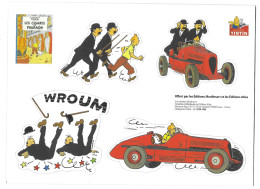 PLANCHE DE 4  AUTOCOLLANTS - TINTIN - LES CIGARES DU PHARAON -  MILOU - DUPOND ET DUPONT - VOITURE DE COURSE - Stickers