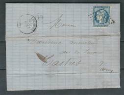 FRANCE 1870 N° 45 Obl. S/Lettre  GC 1914 De Lacaune Pour Castres - 1870 Emission De Bordeaux