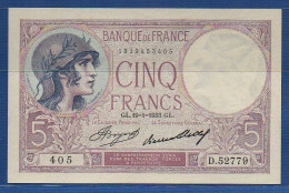 FRANCE - P. 72e – 5 Francs "Violet" 19.01.1933 XF/aUNC, S/n D.52779 405 - 5 F 1917-1940 ''Violet''