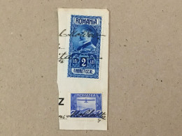 Romania Rumanien Roumanie - Ferdinand Timbru Fiscal Revenue Stamp Aviation Airplane Avion Printed On Document Fragment - Usado