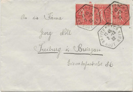 SEMEUSE LIGNEE N° 199 BANDE DE 3 SUR LETTRE OBLITERATION OCTOGONAL BREITENBACH - HT RHIN  1932 - Cartas & Documentos