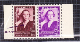 1937 Nr 457A-V** + 457B** Zonder Scharnier:kleurvlek Op Gom.Grote Medaillon.Koningin Elisabeth.OBP 48 Euro. - 1931-1960