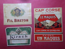 Lot 3 Anciennes Etiquettes Spiritueux - Le Maquis - Fil Breton - Kirsch -  Années 1930 (B51) - Alcohols & Spirits