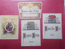 Lot 4 Anciennes Etiquettes Spiritueux - Cognac - Eau De Vie -  Années 1930 (B52) - Alcohols & Spirits